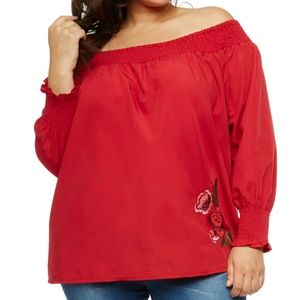 Floral Applique Off The Shoulder Top